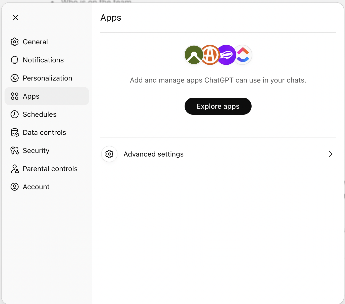 ChatGPT Apps settings