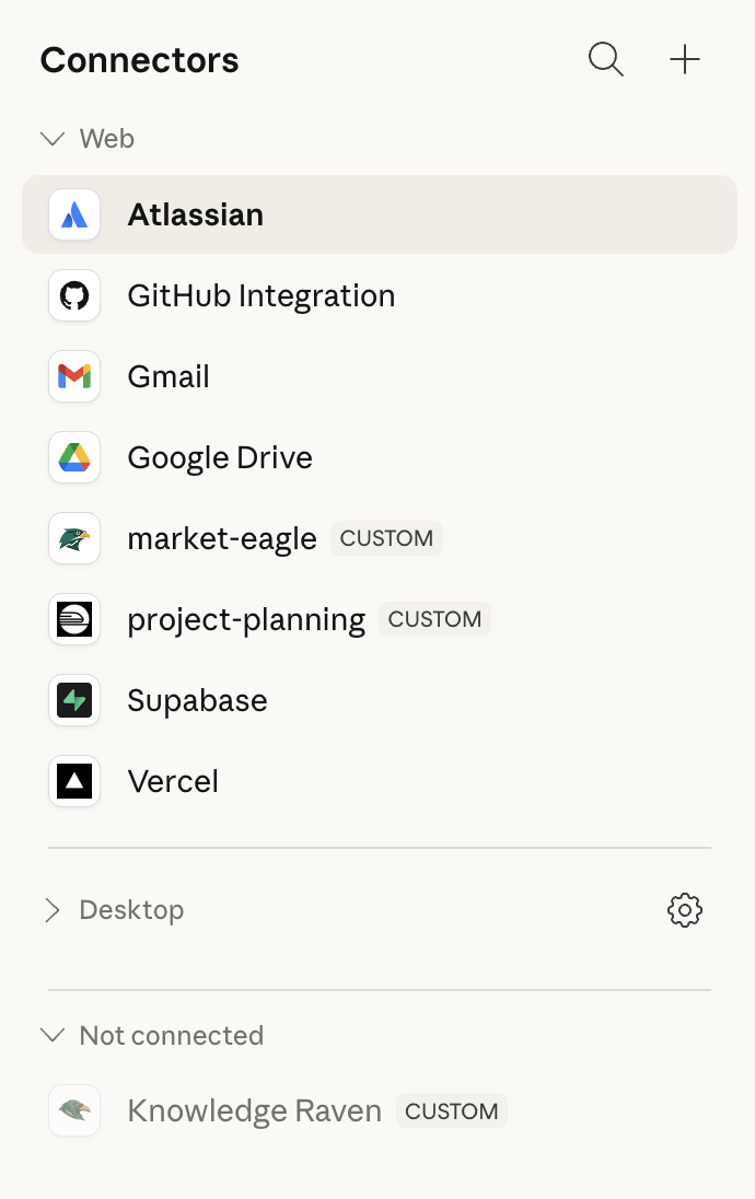 Knowledge Raven listed under Not connected