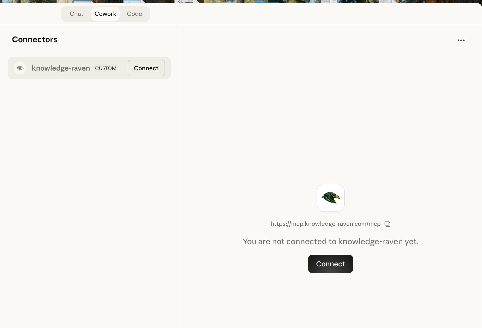 Connectors tab — Connect